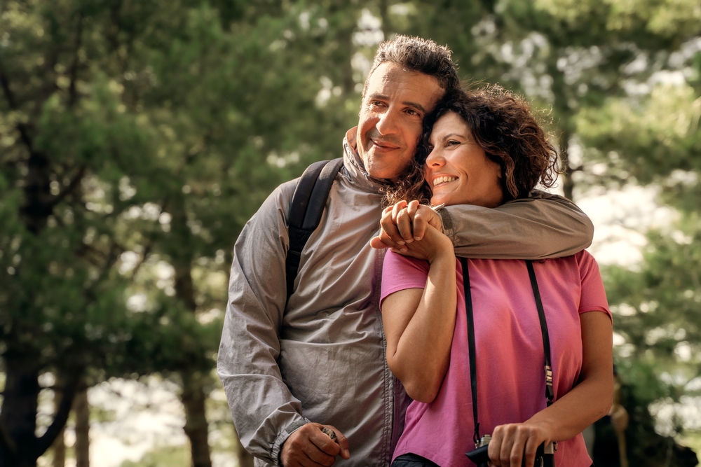 Two people hiking outdoors